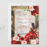 Quinceañera Floral Vermelha Cor-de-Rosa Brilhante