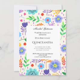 Convites Quinceañera Flores Azuis Rosa