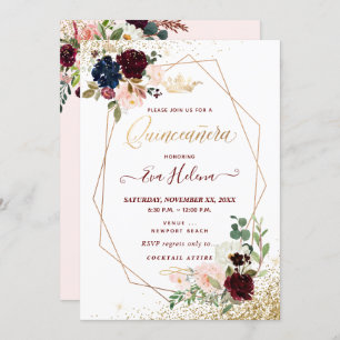 Convites Quinceañera, Flores de Água Blush Princesa