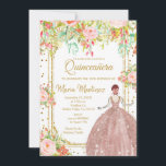 Convites  Quinceanera, Flores Rosa e Luminetas Douradas<br><div class="desc">Flores Rosa e Glitters Dourados Quinceanera Birthday InvitationMis Quince Anos,  15 Birthday</div>