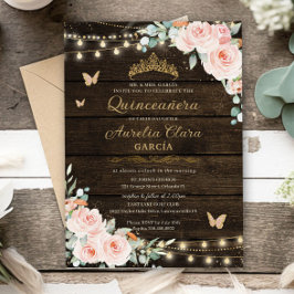 Convites Quinceanera Floresta Floral Encantada Russa Blush