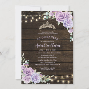 Convites Quinceañera - Floresta Floral Roxa Rústica Encanta