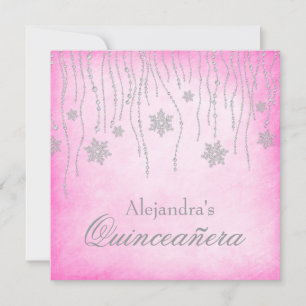 Convites Quinceanera Florido Inverno Rosa Quente Flocos de 