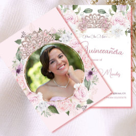 Convites Quinceanera Foto Blush Pink Watercolor Floral