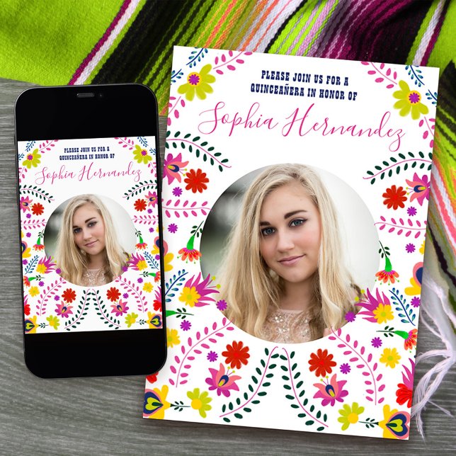 Convites Quinceanera Foto do Partido Fiesta Mexicano White (Quinceanera Invitation with photo from my Mexican Fiesta Party collection)