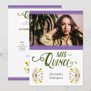Convites Quinceanera Foto Floral Do México Tradicional Roxo