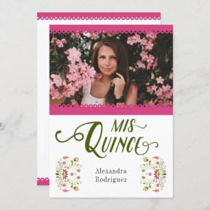 Convites Quinceanera Foto Floral Mexicana Tradicional Rosa