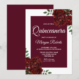 Convites Quinceanera, Fronteira Branca de Rosa Burgundy