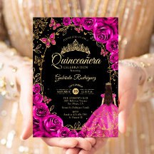 Quinceanera Fuchsia Dourada rosa