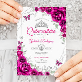 Convites Quinceanera Fuchsia Floral Rosa