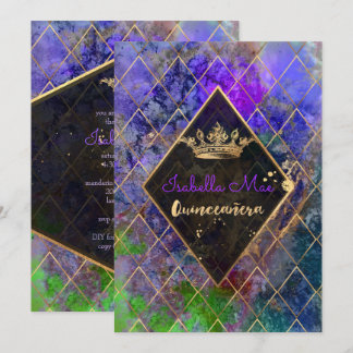 Convites Quinceanera/Galáxia/Neon Purple/Princess/Crown