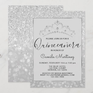 Convites Quinceanera Garota Silver Glitter