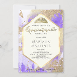 Convites Quinceañera geométrica com Dourada coloração aquát