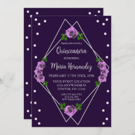 Convites Quinceañera Geométrica do Rosa Roxo