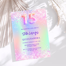 Convites Quinceanera - Glândula rosa Holográfica