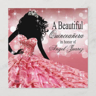 Convites Quinceanera Glitter Ball Gown   Cor de Rosa