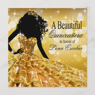 Convites Quinceanera Glitter Ball Gown   ouro, dourado, bri