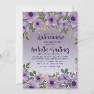 Convites Quinceañera Glitter Dourado Lavanda Ametista Roxo