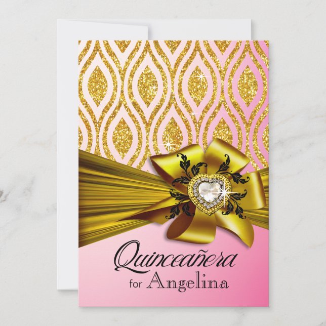 Convites Quinceanera Glitter Ovalais Geométricos | ouro ros (Frente)