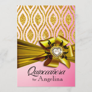Convites Quinceanera Glitter Ovalais Geométricos ouro rosa