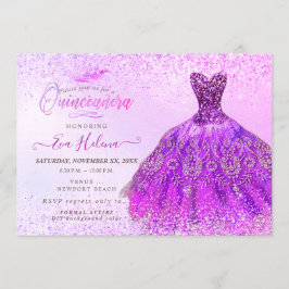 Convites Quinceañera, Glitters Magenta Vestidos
