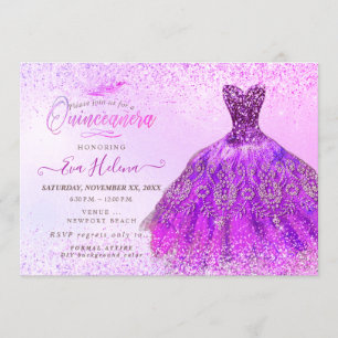 Convites Quinceañera, Glitters Magenta Vestidos