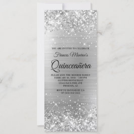Convites Quinceañera Glittery em Folha de Prata