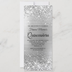Convites Quinceañera Glittery em Folha de Prata