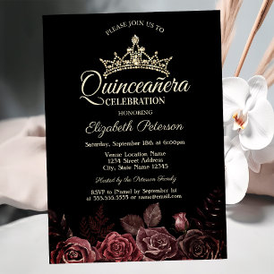 Convites Quinceañera Gótica na moda Rosa vermelha