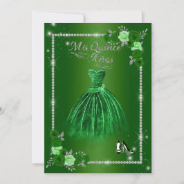 Convites Quinceanera Green e Silver Floral Elegante