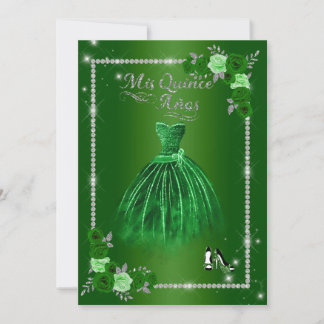 Convites Quinceanera Green e Silver Floral Elegante