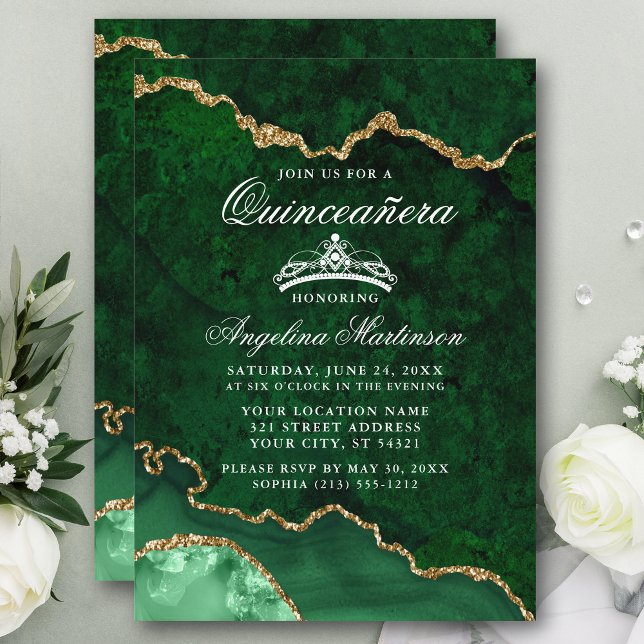 Convites Quinceanera Green Marble Agate Geode (Customize to add text or photos to back of card.)