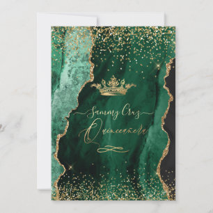 Convites Quinceanera H2 Jade Green Agate Faux Dourado Poeir