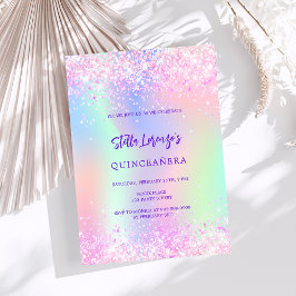 Convites Quinceanera holográfica rosa-púrpura