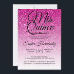 Convites Quinceañera Hot Pink Glitter 15 Aniversário<br><div class="desc">Um convite de 15 anos, glamouroso, moderno e cor-de-rosa-quente, design de Quinceañera, apresenta o texto "Mis Quince" na caligrafia manuscrita em chic preto. Convite de aniversário perfeito para uma Quinceañera glamourosa, perfeita para ela, a modista que ama padrões modernos, brilho, luxo e vidro. Desenvolvido exclusivamente para você pelo Happy Dolphin...</div>