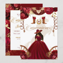 Convites Quinceanera I Dourada Burgundy Western Charro 2 Si
