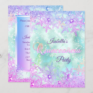 Convites Quinceanera Inverno Azul Turquesa Roxo Rosa