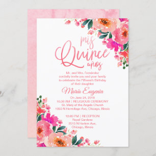 Convites Quinceanera Invisões Florais Quentes Rosa