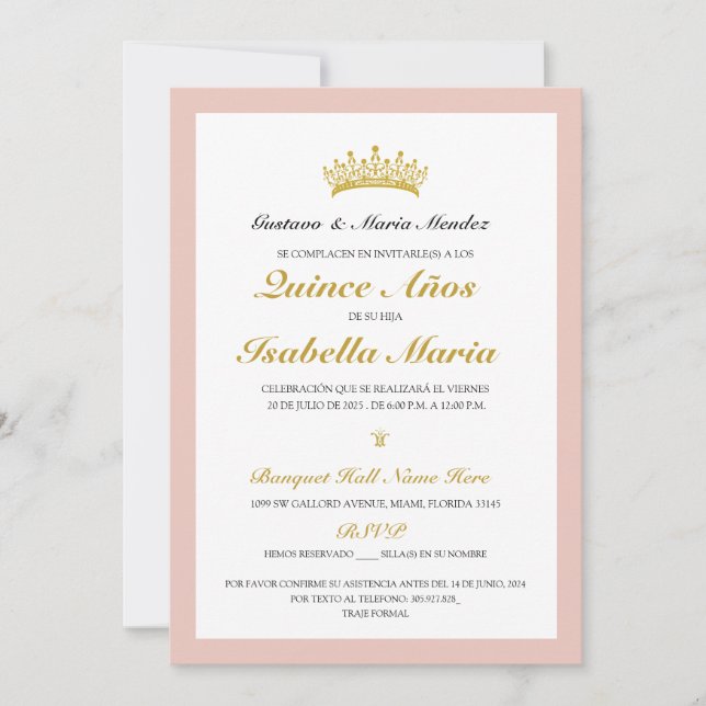 Convites Quinceanera Invitación Espanhola (Frente)