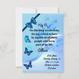 Convites Quinceanera invitation digital butterfly blue