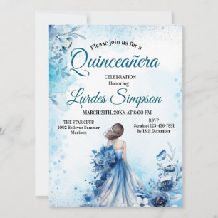 Convites Quinceañera invitation Elegant Blue