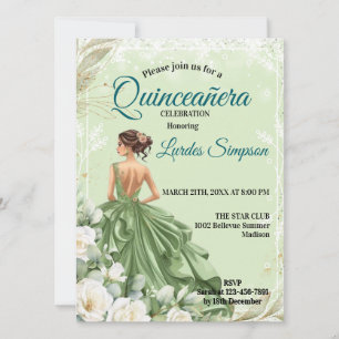 Convites Quinceañera invitation Elegant Green