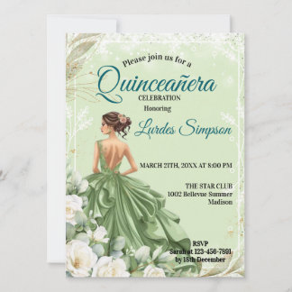 Convites Quinceañera invitation Elegant Green