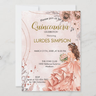 Convites  Quinceañera invitation Floral Rose