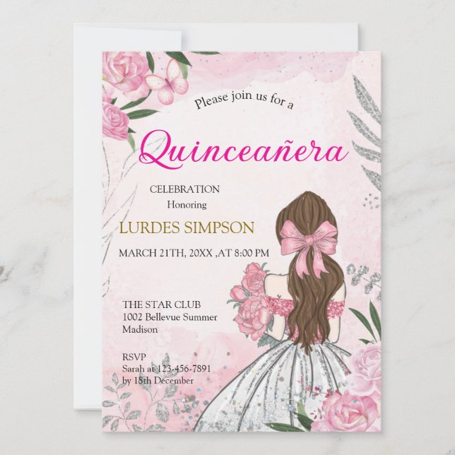 Convites  Quinceañera invitation Pink  (Frente)