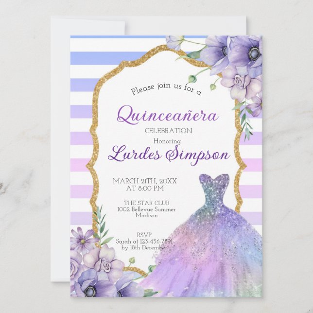 Convites  Quinceañera invitation shades of Purple (Frente)