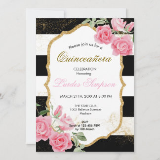 Convites  Quinceañera invitation Stripe Floral