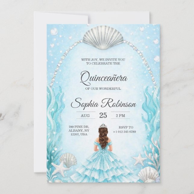 Convites Quinceanera Invitation with an ocean theme  (Frente)