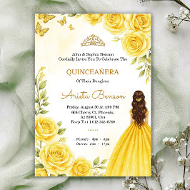 Convites Quinceañera invitation with elegant yellow roses 