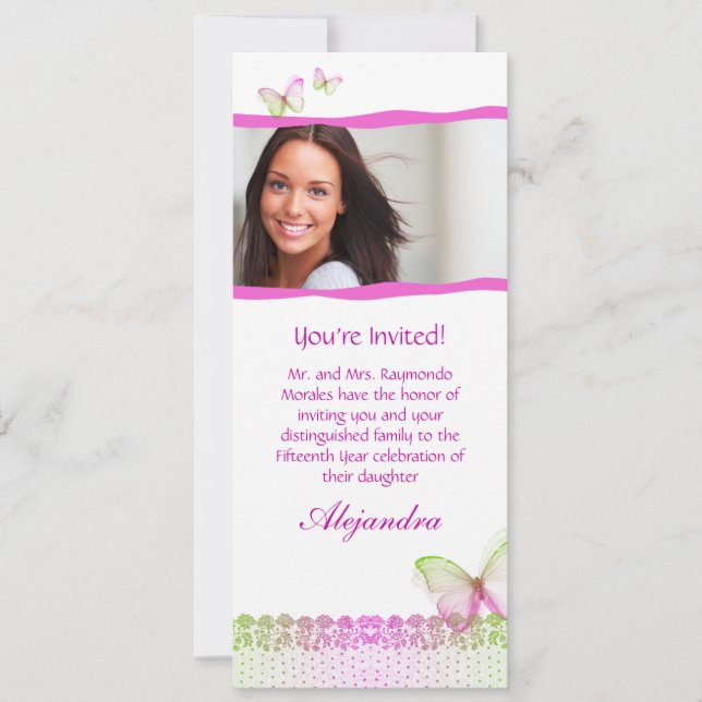 Convites Quinceanera Invitations Borboleta Lace PG2 (Frente)
